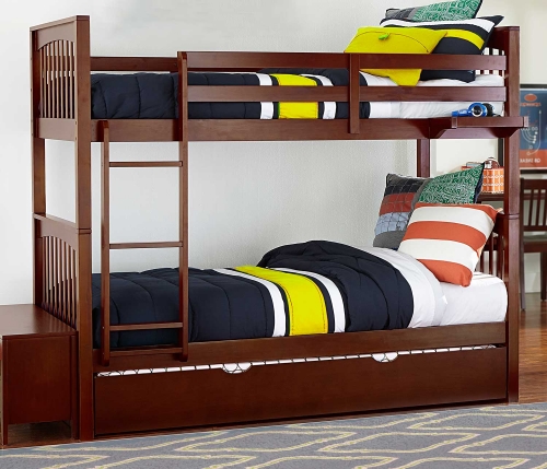 NE Kids Pulse Twin Over Twin Bunk With Trundle - Cherry