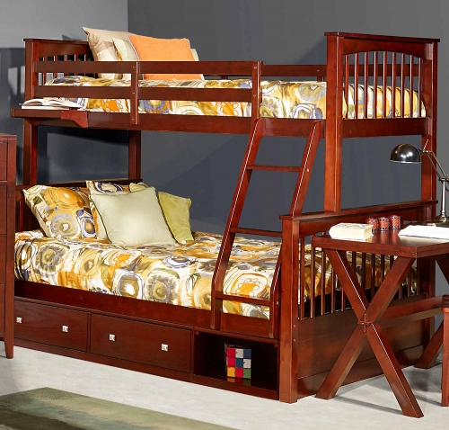 NE Kids Pulse Twin Over Full Bunk With Storage - Cherry