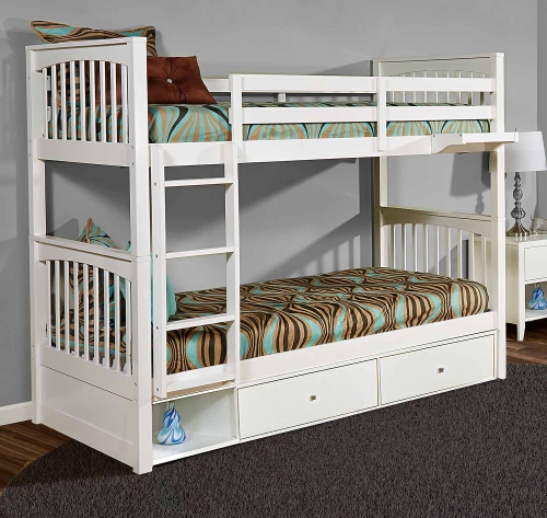 NE Kids Pulse Twin Over Twin Bunk With Storage - White