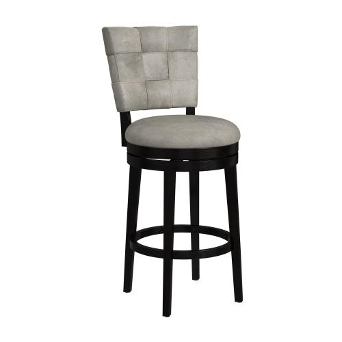 Kaede Wood and Upholstered Barr Height Swivel Stool - Black/Granite Gray Faux Leather