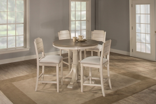 Hillsdale Clarion 5-Piece Round Counter Height Dining Set with Open Back Stools - Gray/White