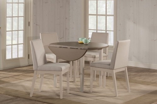 Clarion 5-Piece Round Dining Set with Upholstered Chairs - Sea White - Fog Fabric