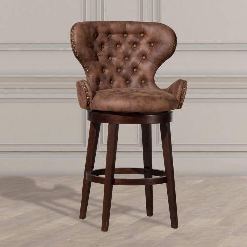 Mid-City Wood and Upholstered Swivel Bar Height Stool - Chocolate
