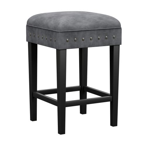 Cassidy Wood and Upholstered Backless Counter Height Stool - Black/Charcoal Velvet