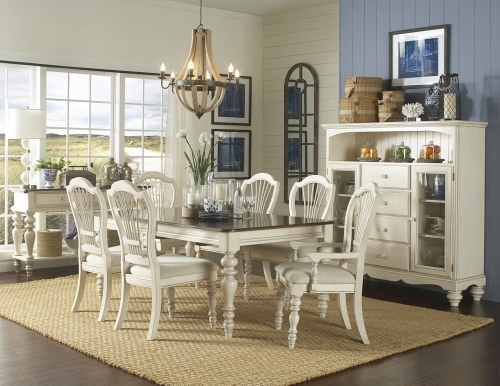 Pine Island 7 PC Dining Set with Wheat Back Chairs - Old White
