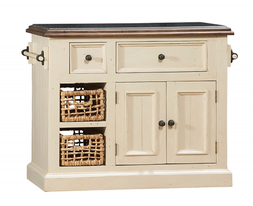 Tuscan Retreat Small Granite Top Kitchen Island with 2 Baskets - Country White