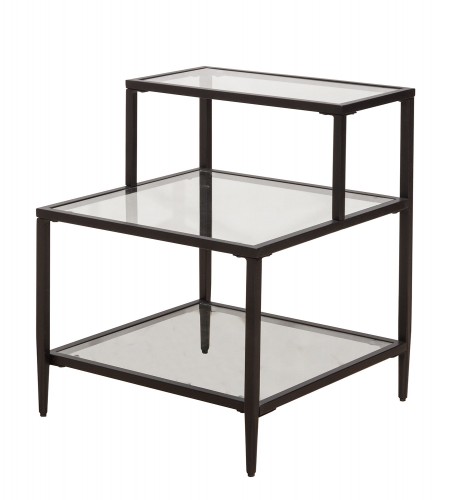 Harlan 3-Tier End Table with 2-Large and 1-Small Glass Shelves - Black