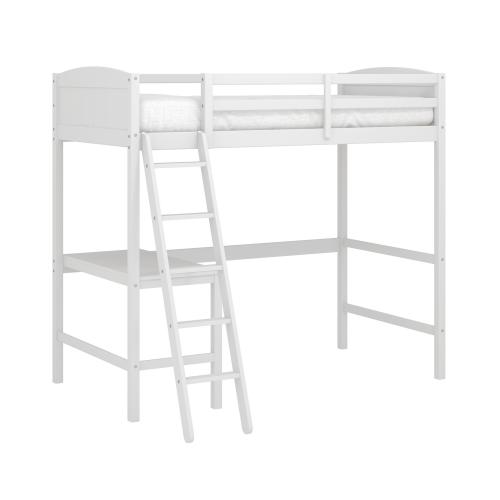 Alexis Wood Arch Twin Loft Bed with Desk - White