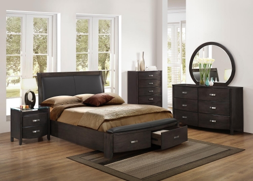 Lyric Upholstered Sleigh Platform Storage Bedroom Set - Brownish Grey