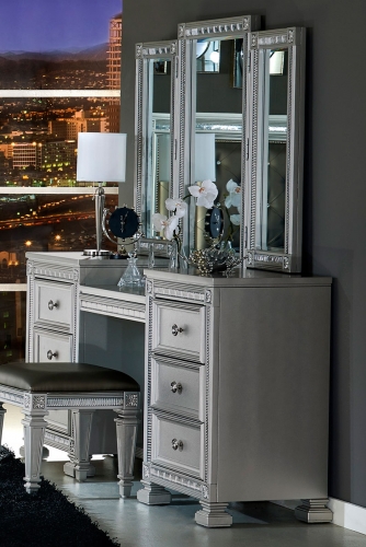 Bevelle Vanity Dresser with Mirror - Silver