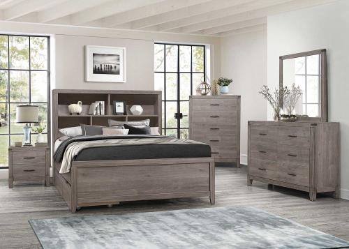 Woodrow Bookcase Storage Platform Bedroom Set - Gray