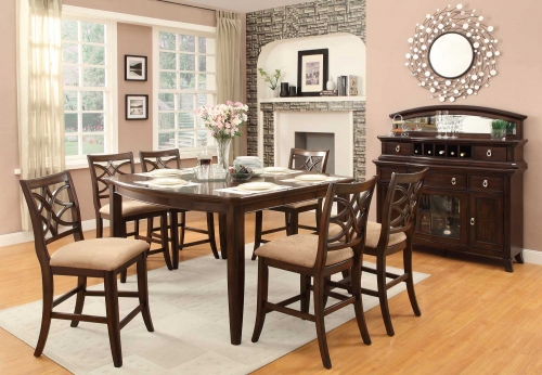 Keegan Counter Height Dining Set - Neutral Tone Fabric - Cherry