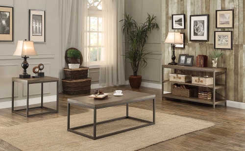Daria Coffee Table Set - Weathered Wood Table Top with Metal Framing