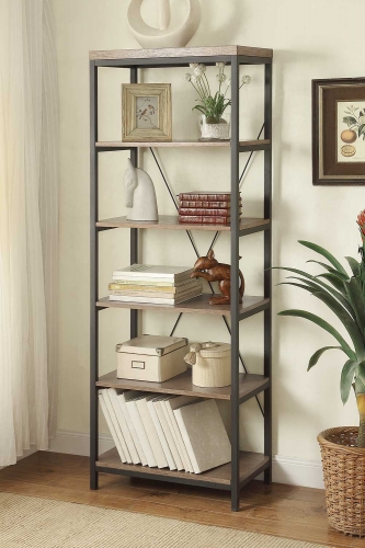 Homelegance Daria 26in Bookcase - Weathered Wood Top with Metal Framing