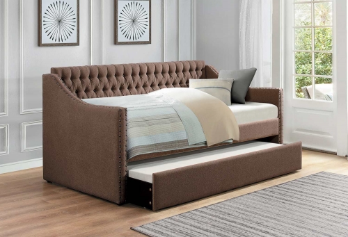 Tulney Button Tufted Upholstered Daybed with Trundle - - Brown