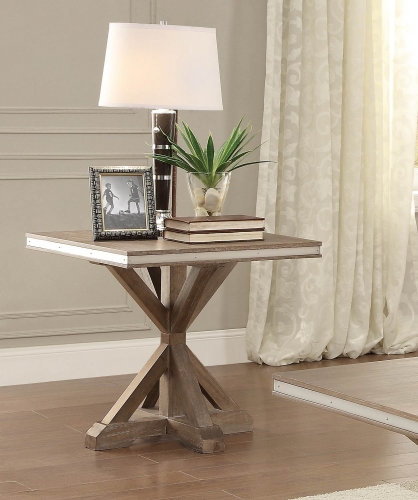 Beaugrand End Table - Light Brown with Stainless Steel Apron Banding