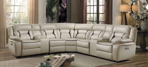 Amite Power Reclining Sectional Set - Beige Leather Gel Match