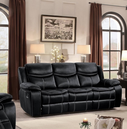 Bastrop Double Reclining Sofa - Black Leather Gel Match