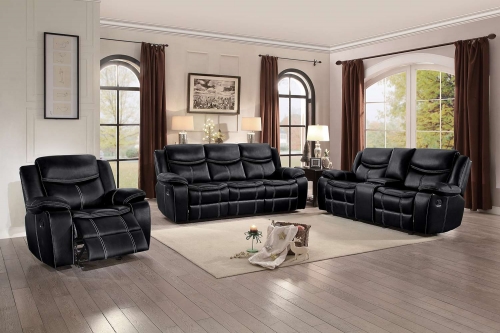 Bastrop Reclining Sofa Set - Black Leather Gel Match