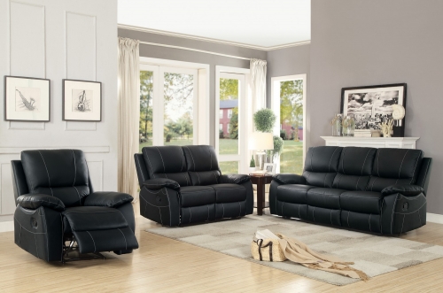 Homelegance Greeley Reclining Sofa Set - Top Grain Leather Match - Black