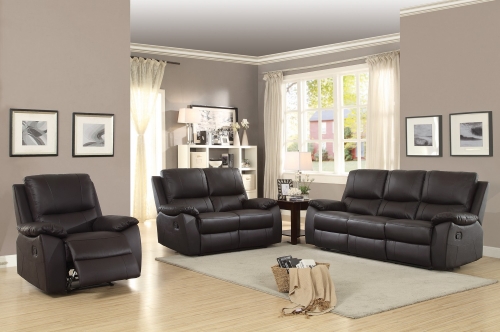 Homelegance Greeley Reclining Sofa Set - Top Grain Leather Match - Brown