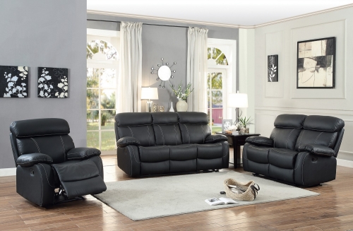 Pendu Reclining Sofa Set - Top Grain Leather Match - Black