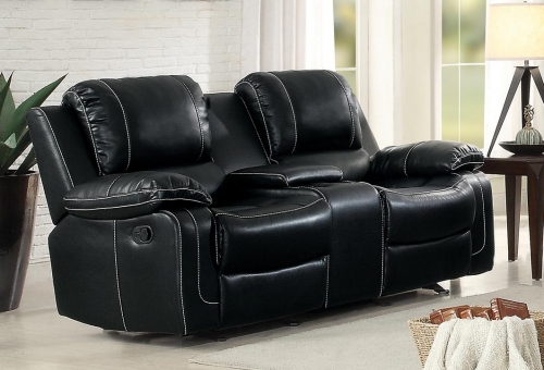 Homelegance Oriole Double Glider Reclining Love Seat with Center Console - Faux Leather - Black