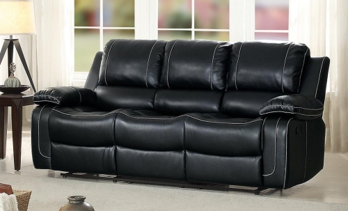 Homelegance Oriole Double Reclining Sofa with Center Drop-Down Cup Holders - Faux Leather - Black