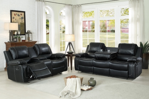 Oriole Reclining Sofa Set - Faux Leather - Black