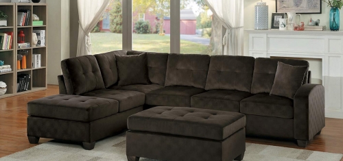 Emilio Reversible Sectional Sofa - Chocolate Fabric