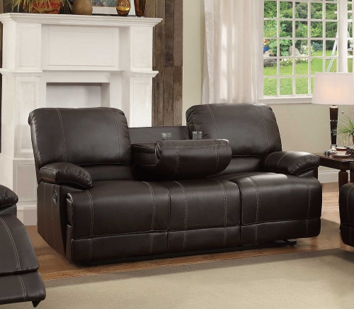 Cassville Double Reclining Sofa with Center Drop-Down Cup Holders - Dark Brown