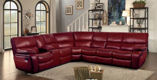 Pecos Reclining Sectional Set - Red Leather Gel Match