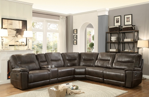 Columbus Reclining Sectional Sofa Set D - Breathable Faux Leather - Dark Brown