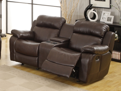 Marille Love Seat Glider Recliner with Center Console - Dark Brown - Bonded Leather Match