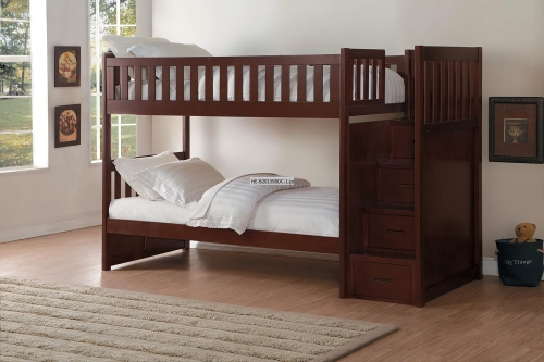 Rowe Twin over Twin Bunk Bed with Step Storage - Dark Cherry