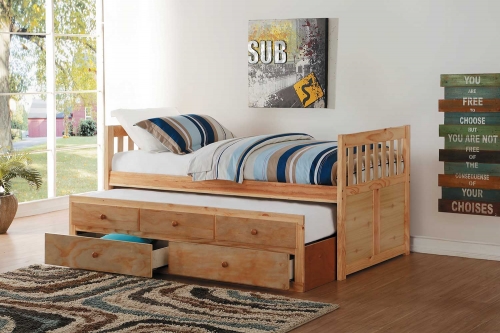 Homelegance Bartly Twin Bed with Trundle and Two Storage Drawers - Natural Pine
