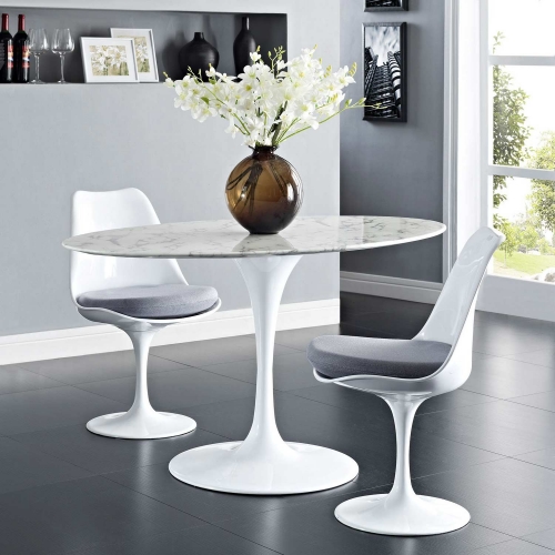 Lippa 54 Oval-Shaped Artificial Marble Dining Table - White