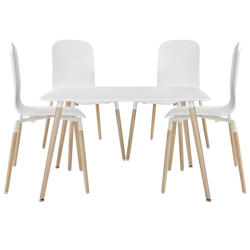 Stack 5PC Dining Chairs and Table Wood Set - White