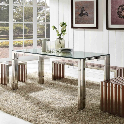 Gridiron Stainless Steel Dining Table - Silver
