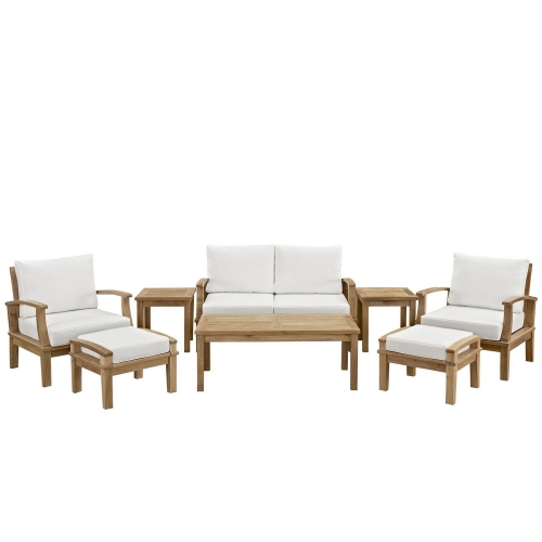 Marina 8 Piece Outdoor Patio Teak Sofa Set - Natural White