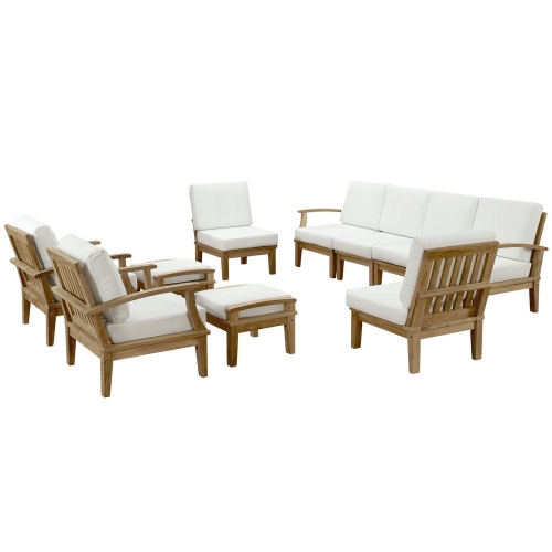 Marina 10 Piece Outdoor Patio Teak Sofa Set - Natural White