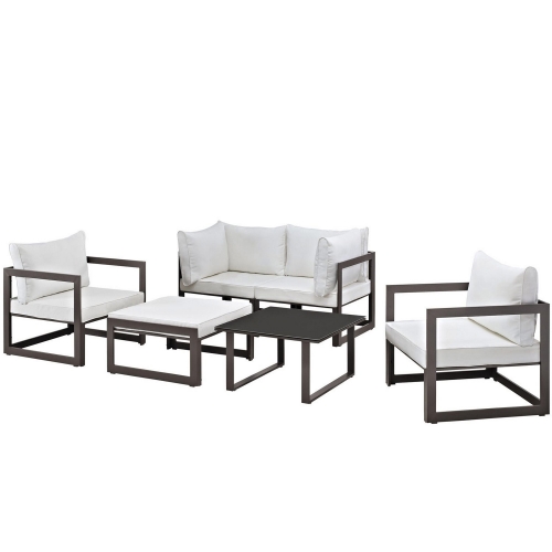 Fortuna 6 Piece Outdoor Patio Sectional Sofa Set - Brown/White