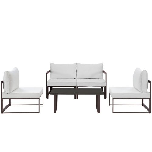 Fortuna 5 Piece Outdoor Patio Sectional Sofa Set - Brown/White