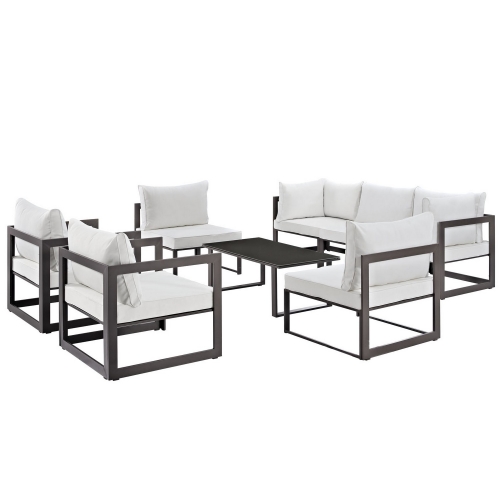 Fortuna 8 Piece Outdoor Patio Sectional Sofa Set - Brown/White