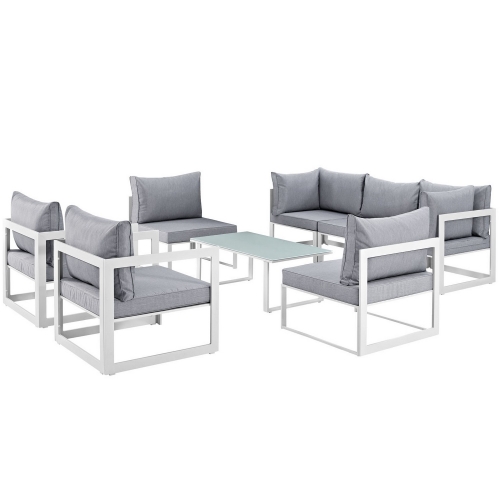 Fortuna 8 Piece Outdoor Patio Sectional Sofa Set - White/Gray
