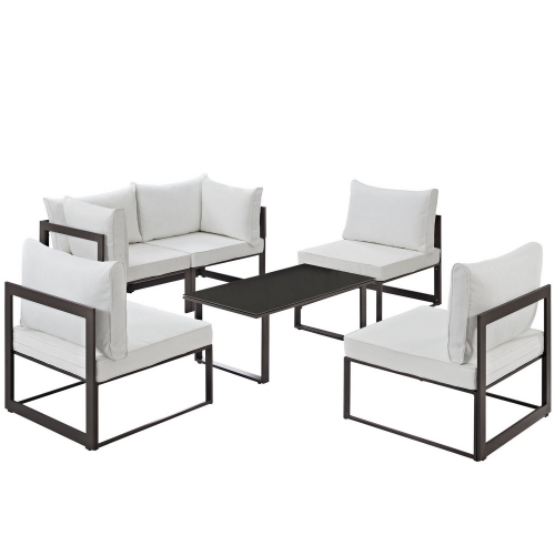 Fortuna 6 Piece Outdoor Patio Sectional Sofa Set - Brown/White