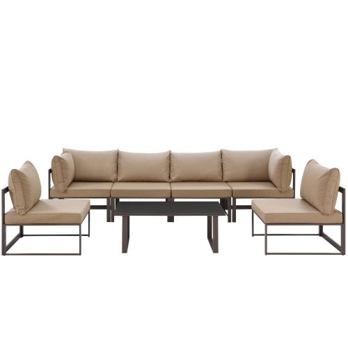 Fortuna 7 Piece Outdoor Patio Sectional Sofa Set - Brown/Mocha