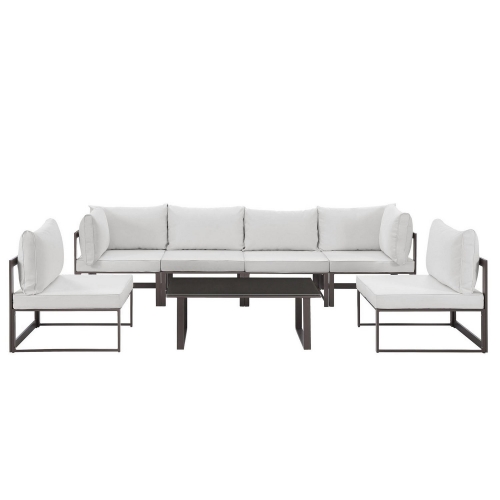 Fortuna 7 Piece Outdoor Patio Sectional Sofa Set - Brown/White