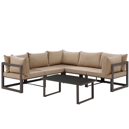 Fortuna 6 Piece Outdoor Patio Sectional Sofa Set - Brown/Mocha