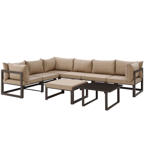 Fortuna 8 Piece Outdoor Patio Sectional Sofa Set - Brown/Mocha